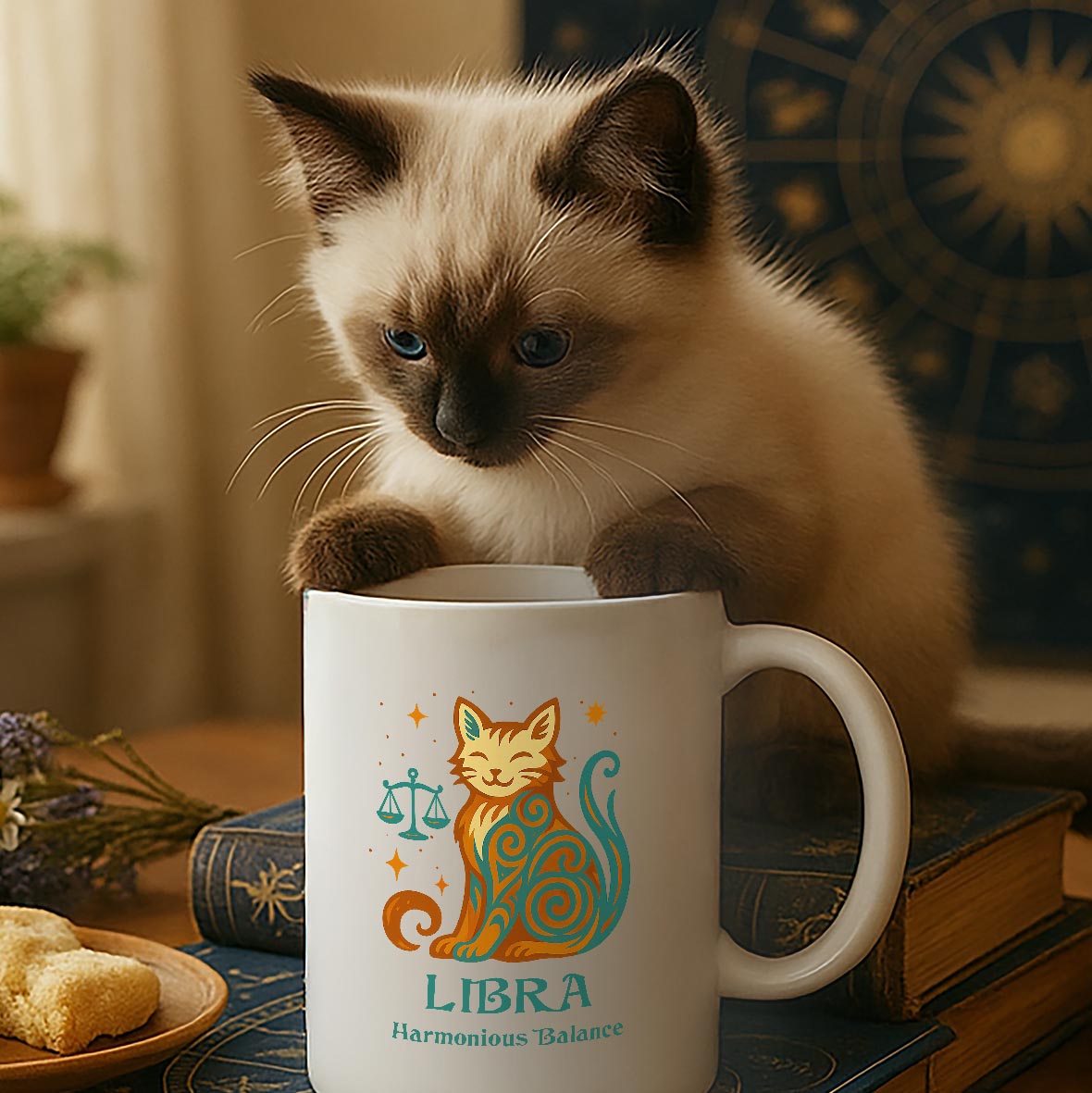 Libra Zodiac Cat Mug - White | Astrological Sign Coffee Mug 11 or 15 oz