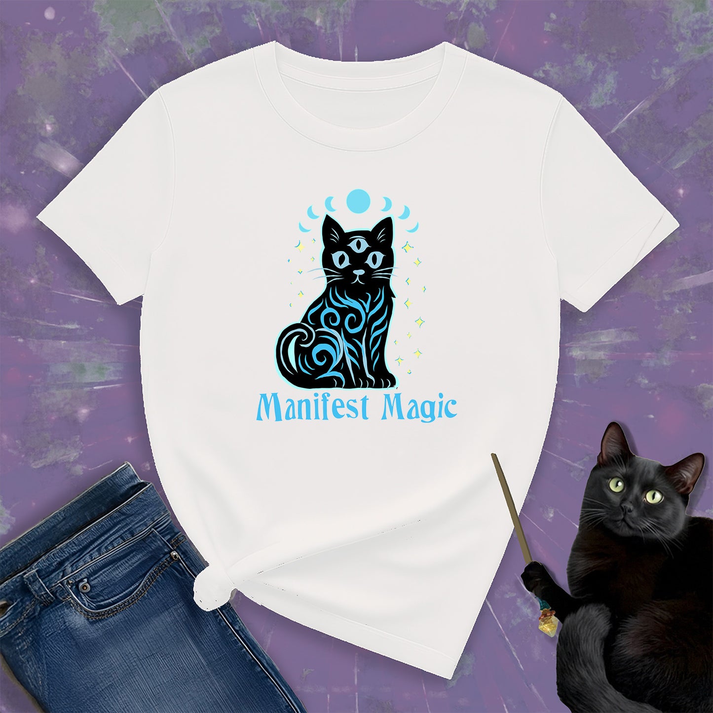 Manifest Magic Cat Tee | Comfortable Mystical Shirt
