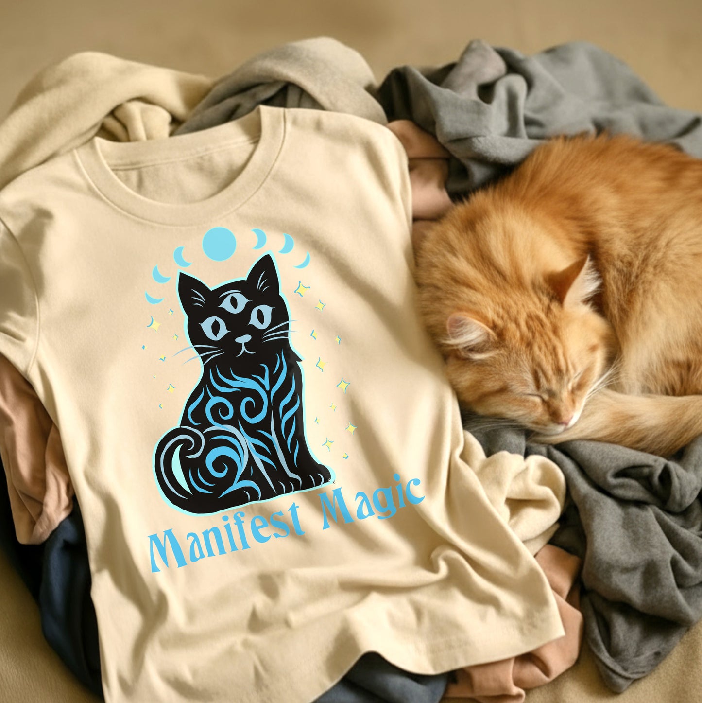 Manifest Magic Cat Tee | Comfortable Mystical Shirt