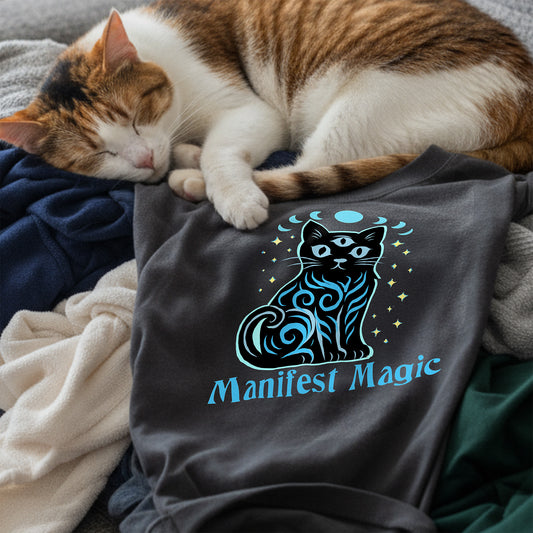 Manifest Magic Cat Tee | Comfortable Mystical Shirt