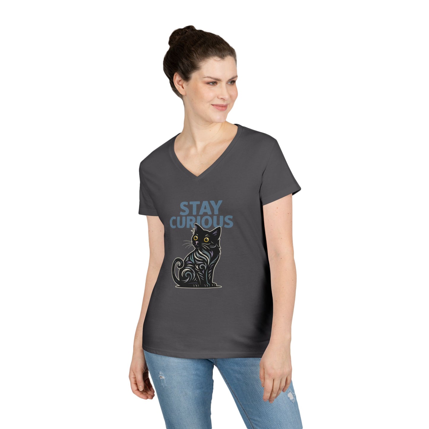 Stay Curious Cat T-Shirt - V Neck