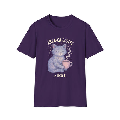 Abra-ca-coffee First T-Shirt | Cute Cat Tee, Pet Lover Gift, Animal Lover Shirt, Coffee Lover Gift