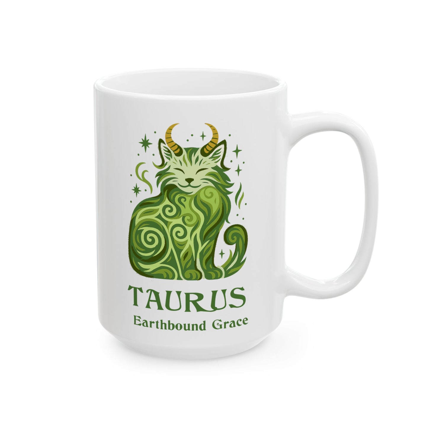 Taurus Zodiac Cat Mug - White | Astrological Sign Coffee Cup  11 oz + 15 oz