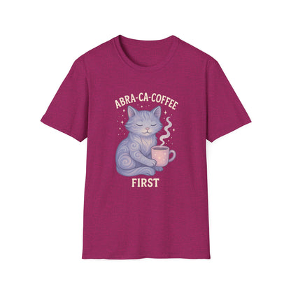 Abra-ca-coffee First T-Shirt | Cute Cat Tee, Pet Lover Gift, Animal Lover Shirt, Coffee Lover Gift