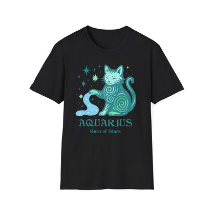 Aquarius Zodiac Cat T-Shirt — Aquarius Astrological Sign with Cat Graphic