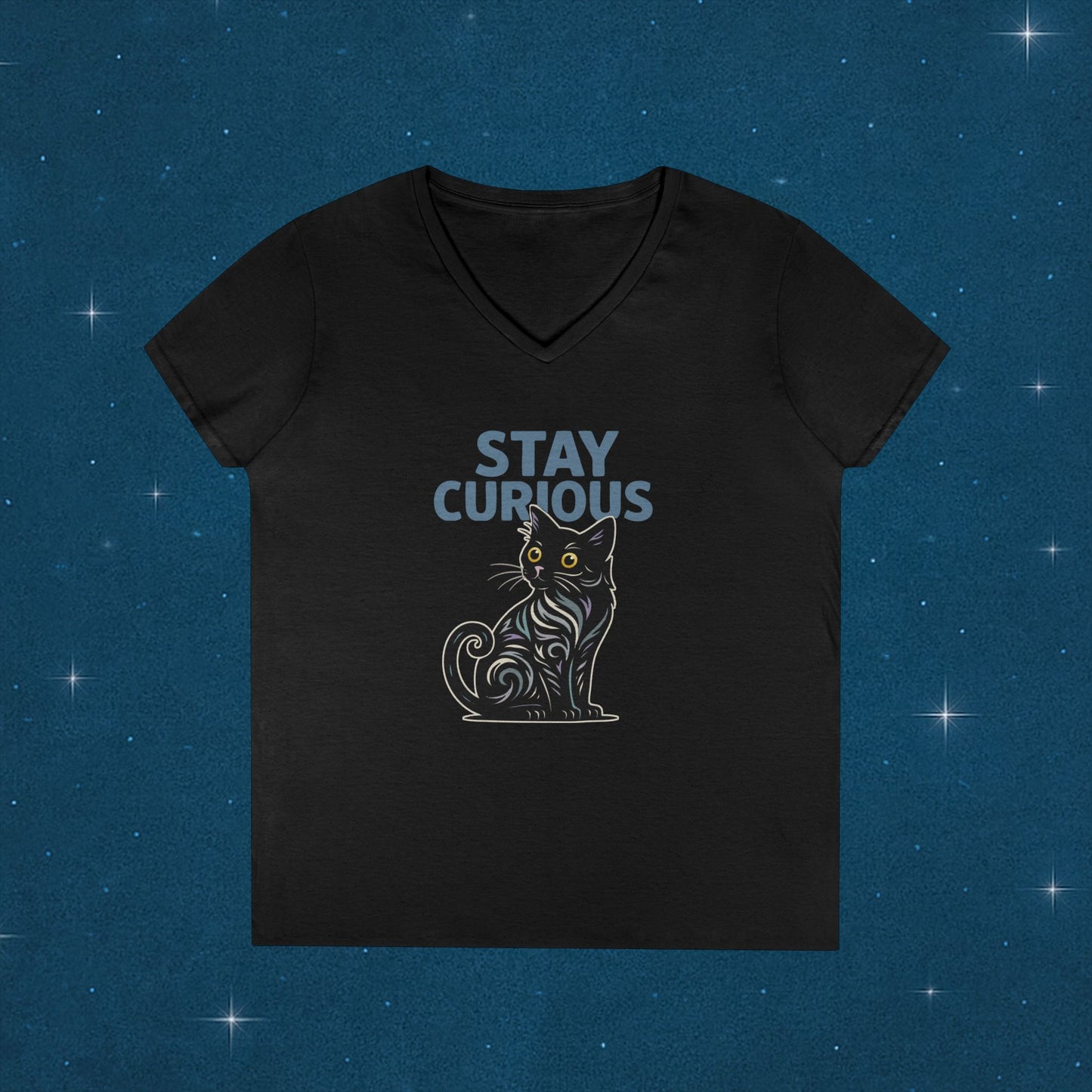 Stay Curious Cat T-Shirt - V Neck