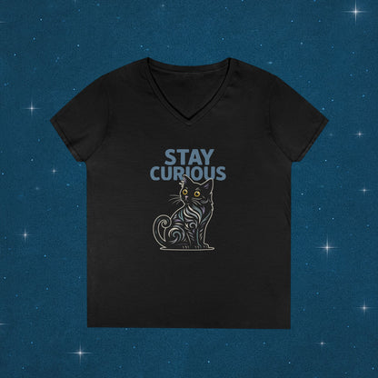 Stay Curious Cat T-Shirt - V Neck