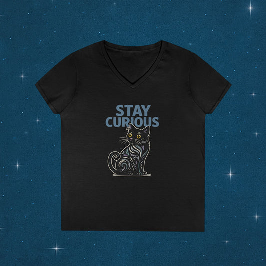 Stay Curious Cat T-Shirt - V Neck