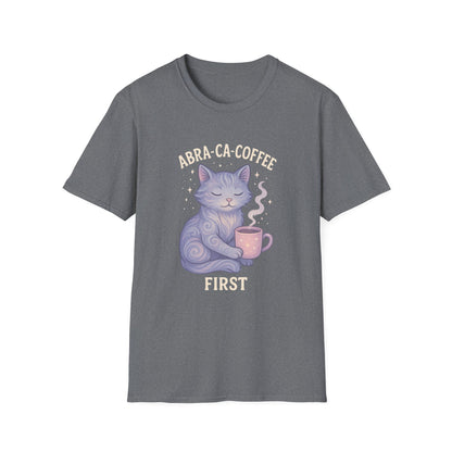 Abra-ca-coffee First T-Shirt | Cute Cat Tee, Pet Lover Gift, Animal Lover Shirt, Coffee Lover Gift
