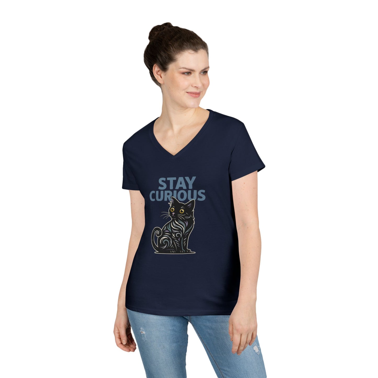 Stay Curious Cat T-Shirt - V Neck