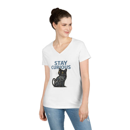 Stay Curious Cat T-Shirt - V Neck