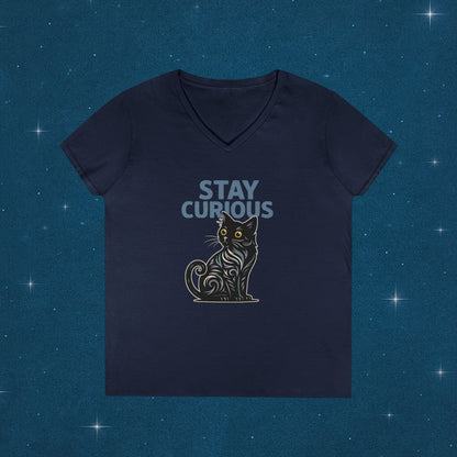 Stay Curious Cat T-Shirt - V Neck