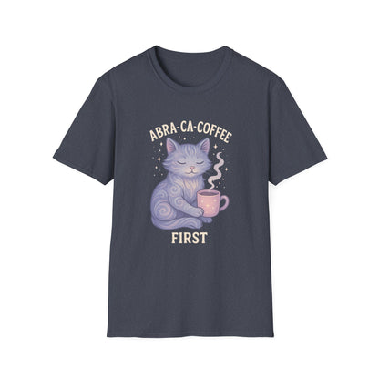 Abra-ca-coffee First T-Shirt | Cute Cat Tee, Pet Lover Gift, Animal Lover Shirt, Coffee Lover Gift