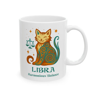 Libra Zodiac Cat Mug - White | Astrological Sign Coffee Mug 11 or 15 oz