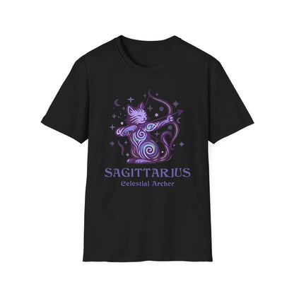 Sagittarius Zodiac Cat T-Shirt — Sagittarius Astrological Sign with Cat Graphic