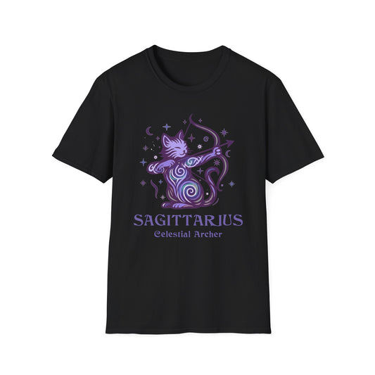 Sagittarius Zodiac Cat T-Shirt — Sagittarius Astrological Sign with Cat Graphic