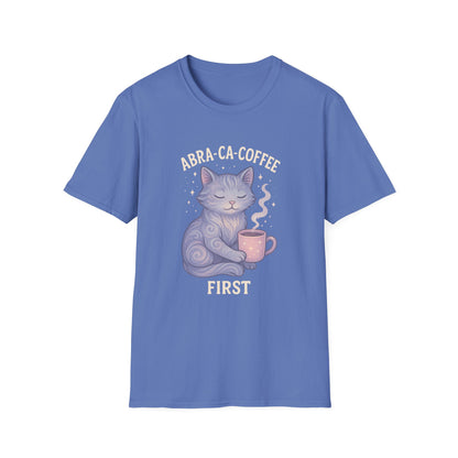 Abra-ca-coffee First T-Shirt | Cute Cat Tee, Pet Lover Gift, Animal Lover Shirt, Coffee Lover Gift