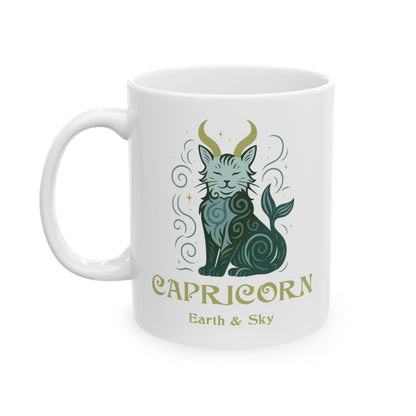 Capricorn Zodiac Cat Mug - White | Astrological Sign Coffee Cup 11 or 15 oz