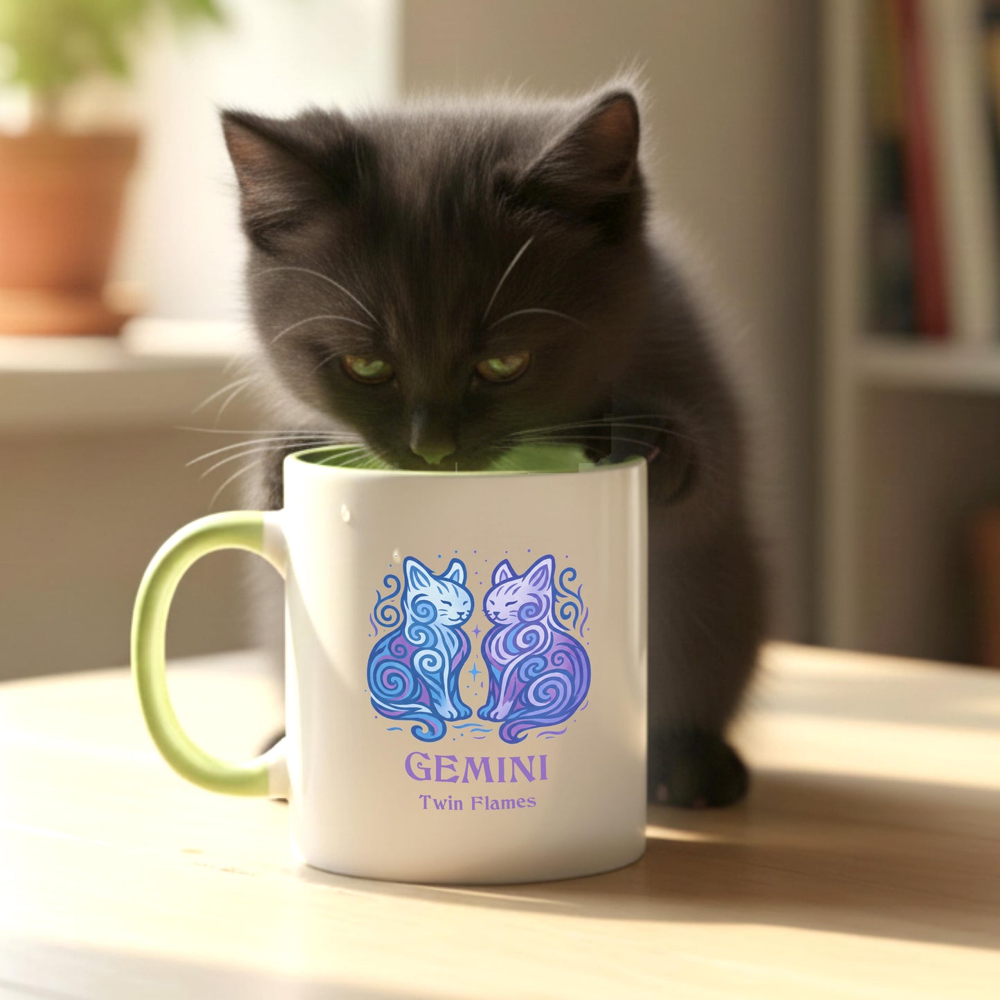 Gemini Zodiac Cat Mug - Color Pop | Astrological Sign Coffee Cup 11 or 15 oz