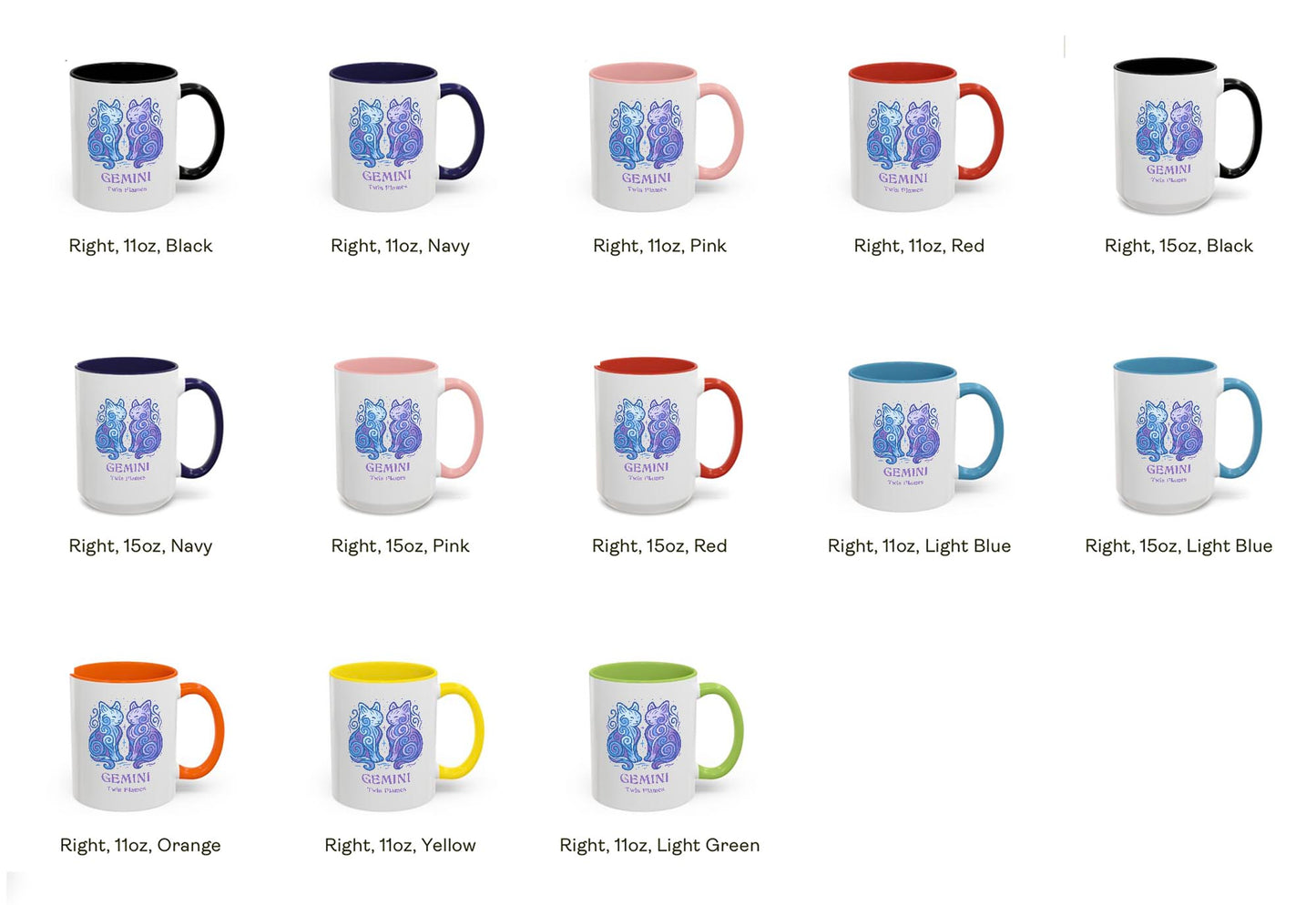 Gemini Zodiac Cat Mug - Color Pop | Astrological Sign Coffee Cup 11 or 15 oz