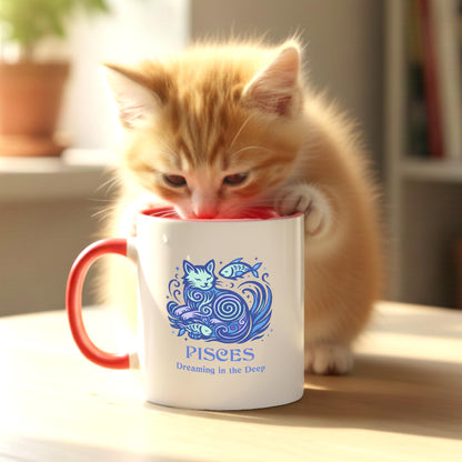 Pisces Zodiac Cat Mug - Color Pop| Astrological Sign Coffee Cup 11 or 15 oz