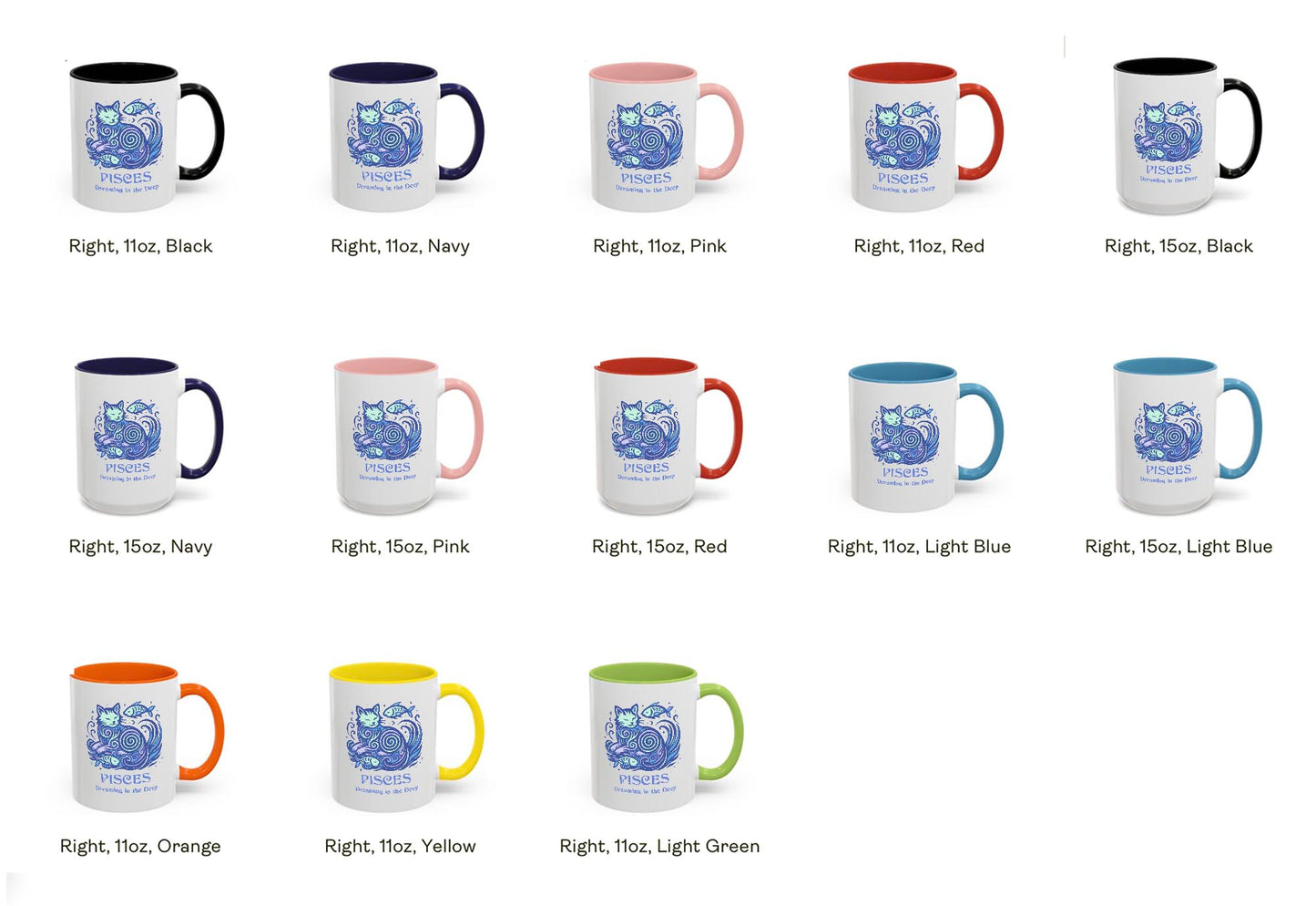 Pisces Zodiac Cat Mug - Color Pop| Astrological Sign Coffee Cup 11 or 15 oz
