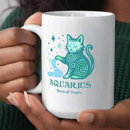 Aquarius Zodiac Cat Mug - Color Pop | Astrological Sign Coffee Cup 11 or 15 oz