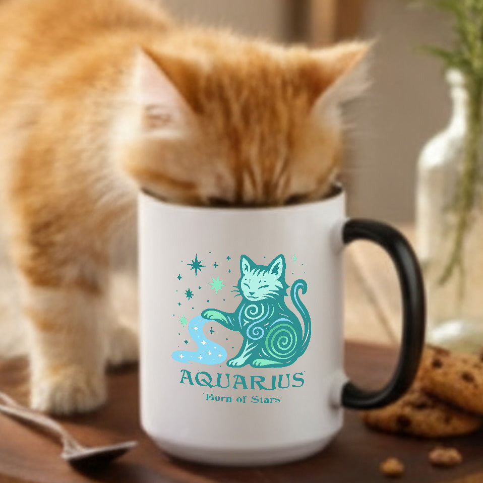 Aquarius Zodiac Cat Mug - Color Pop | Astrological Sign Coffee Cup 11 or 15 oz