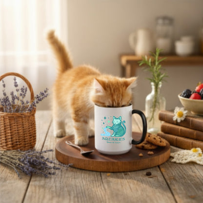 Aquarius Zodiac Cat Mug - Color Pop | Astrological Sign Coffee Cup 11 or 15 oz