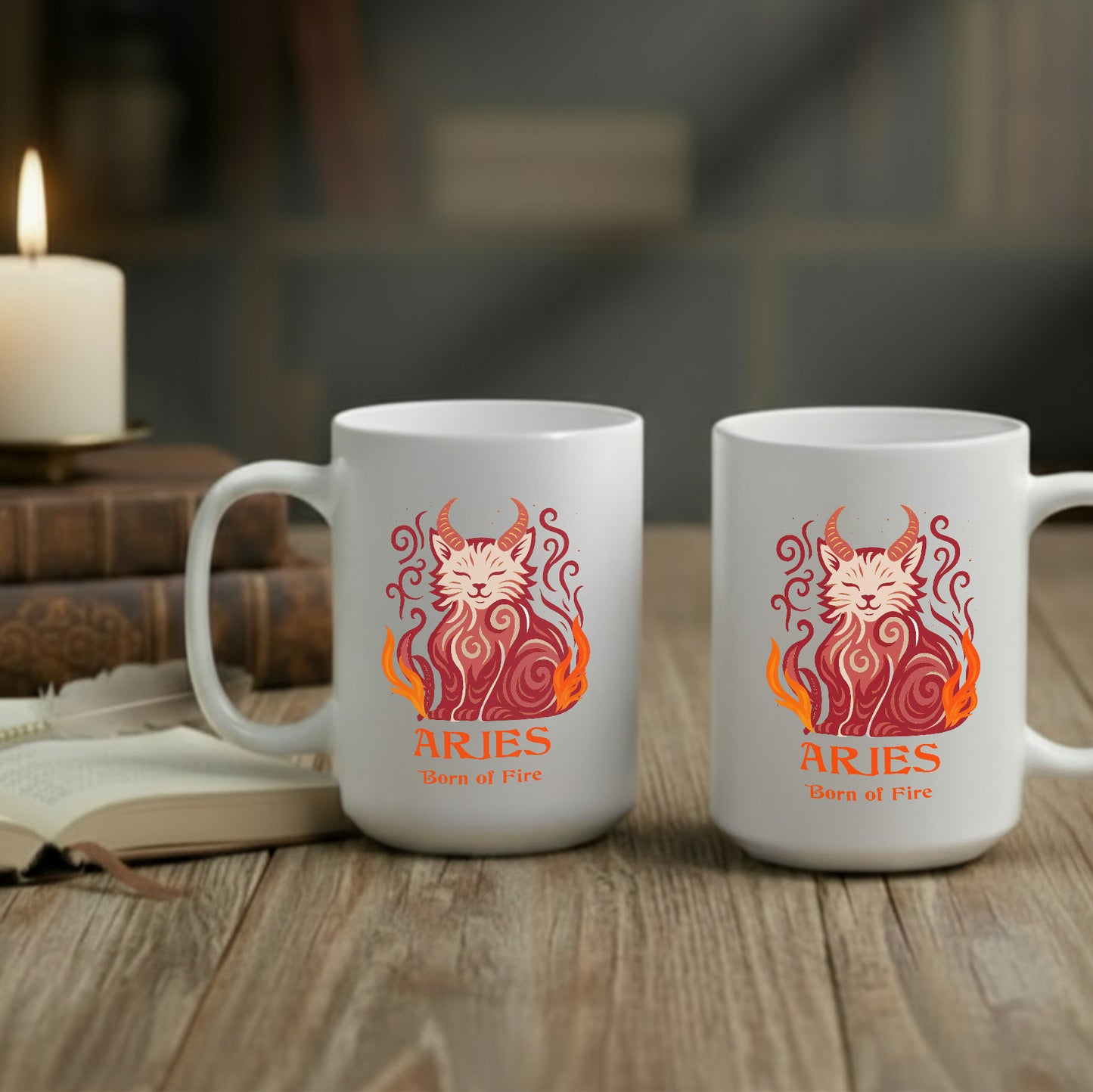 Aries Zodiac Cat Mug - White | Astrological Sign Coffee Cup 11 and 15 ounce