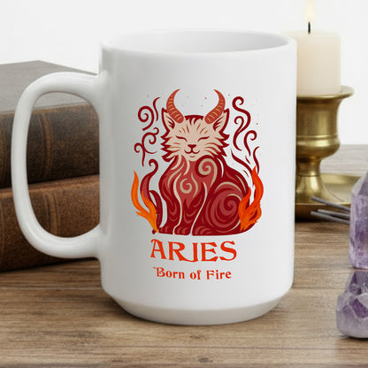 Aries Zodiac Cat Mug - White | Astrological Sign Coffee Cup 11 and 15 ounce