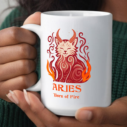 Aries Zodiac Cat Mug - White | Astrological Sign Coffee Cup 11 and 15 ounce