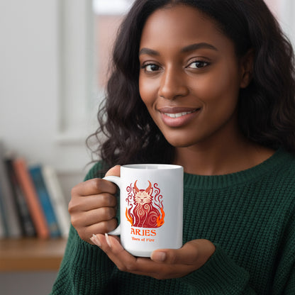 Aries Zodiac Cat Mug - White | Astrological Sign Coffee Cup 11 and 15 ounce
