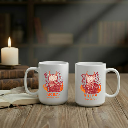 Aries Zodiac Cat Mug - White | Astrological Sign Coffee Cup 11 and 15 ounce