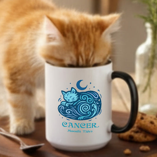 Cancer Zodiac Cat Mug— Cancer Astrological Sign with Cat Graphic