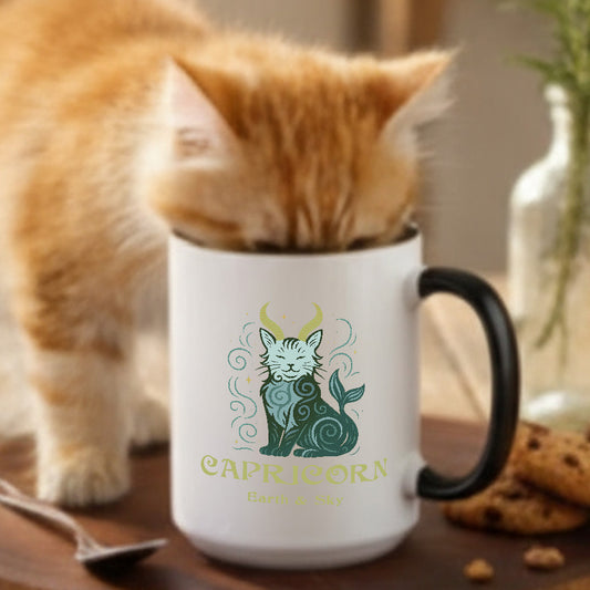 Capricorn Zodiac Cat Mug — Capricorn Astrological Sign with Cat Graphic