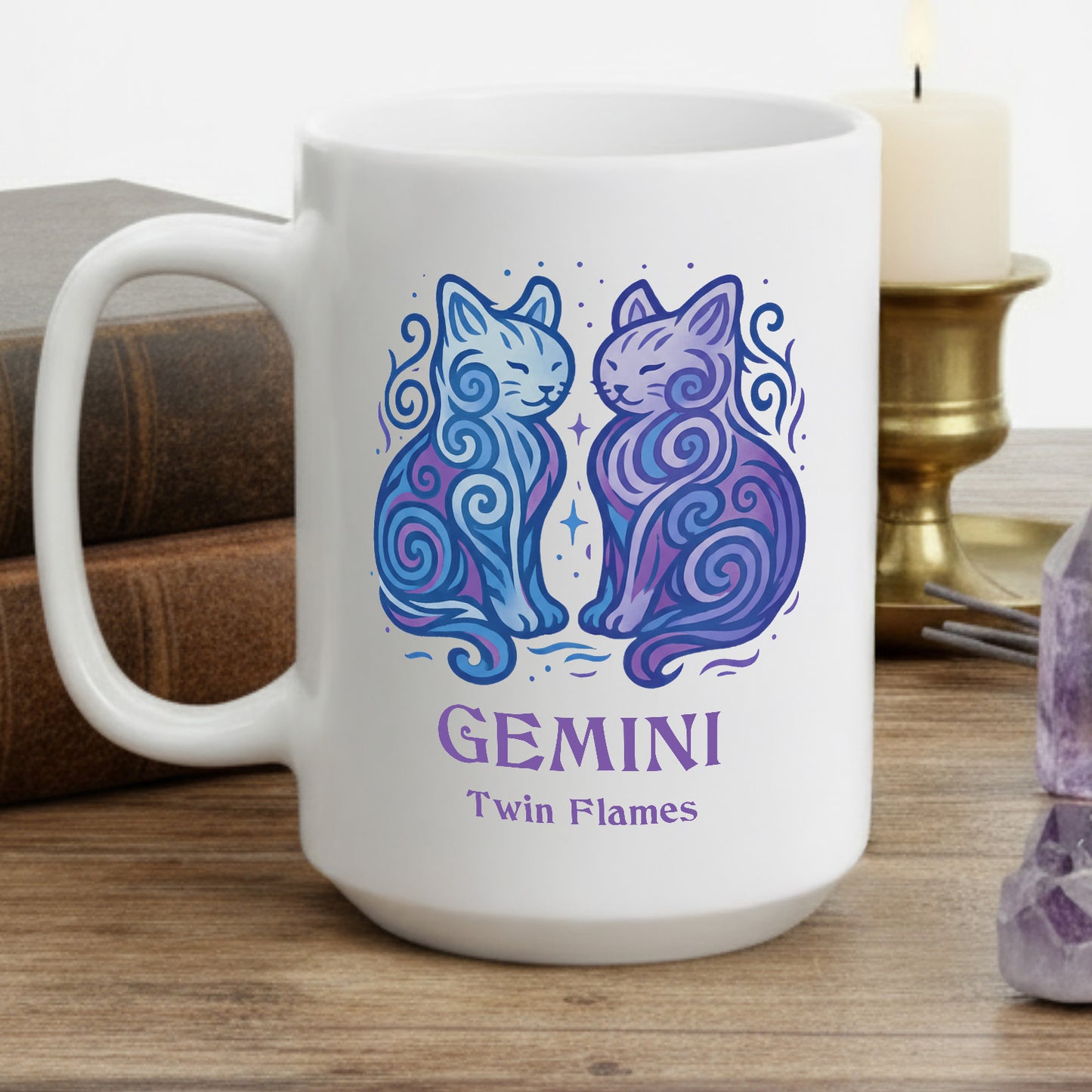 Gemini Zodiac Cat Mug - White | Astrological Sign Coffee Cup 11 or 15 oz