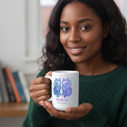 Gemini Zodiac Cat Mug - White | Astrological Sign Coffee Cup 11 or 15 oz