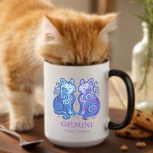 Gemini Zodiac Cat Mug — Gemini Astrological Sign with Cat Graphic