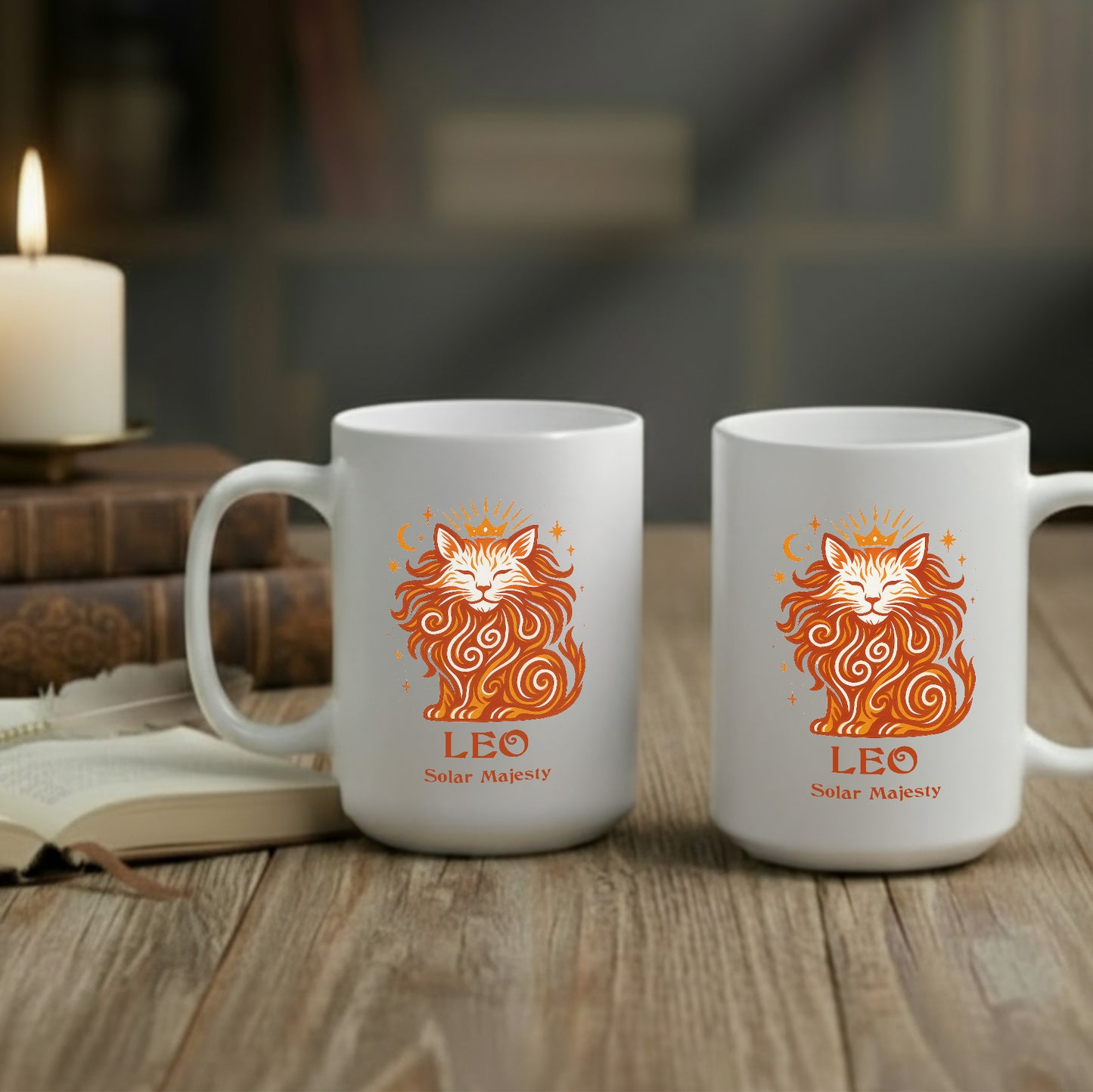 Leo Zodiac Cat Mug - White | Astrological Sign Coffee Cup 11 or 15 oz