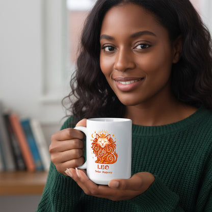 Leo Zodiac Cat Mug - White | Astrological Sign Coffee Cup 11 or 15 oz