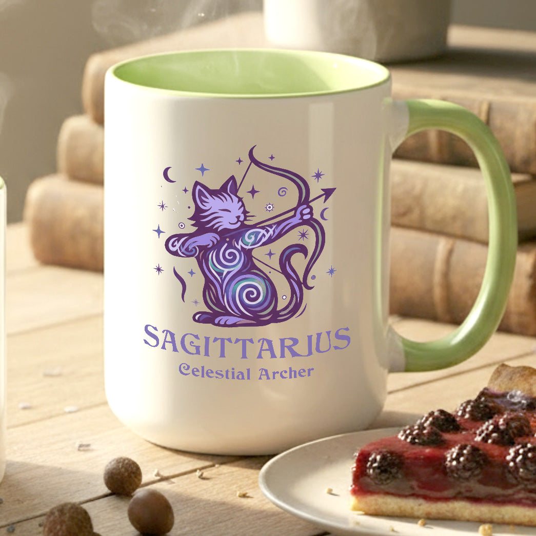 Sagittarius Zodiac Cat Mug - Color Pop | Astrology Coffee Mug 11 or 15 oz